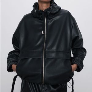 Zara Faux Leather Hooded Jacket